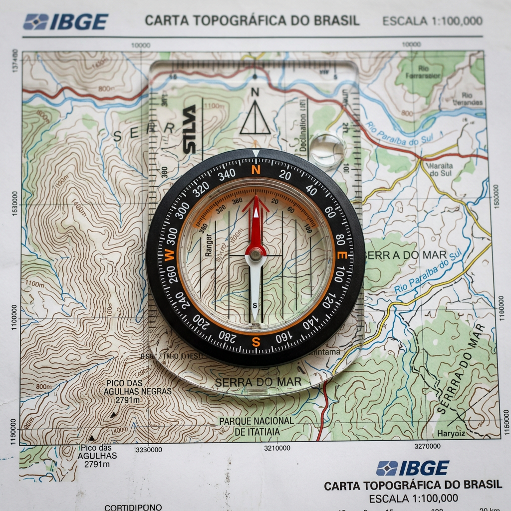 Carta topográfica IBGE com bússola